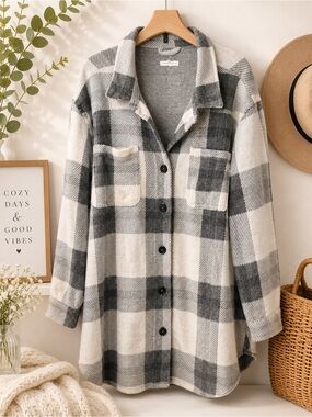 Maurices Black & Cream Plaid longline  Shacket